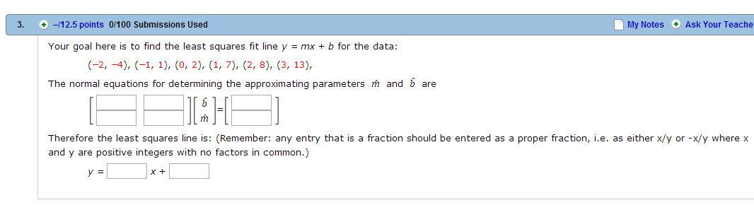 Solved Your goal here is to find the least squares fit line | Chegg.com
