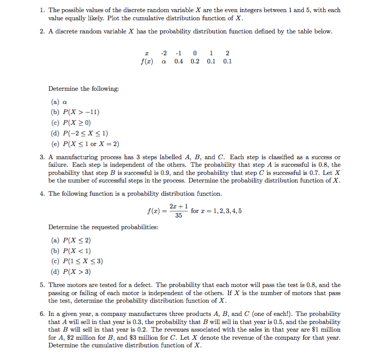 Solved 1. The Possible Values Of The Discrete Random | Chegg.com