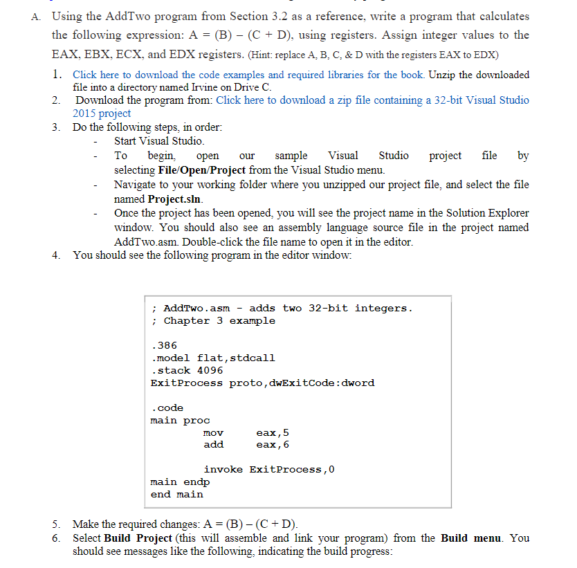 Solved A. Using the AddTwo program from Section 3.2 as a | Chegg.com