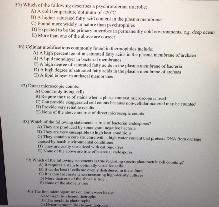 Solved Which Of The Following Describes A Psychrotolerant Chegg