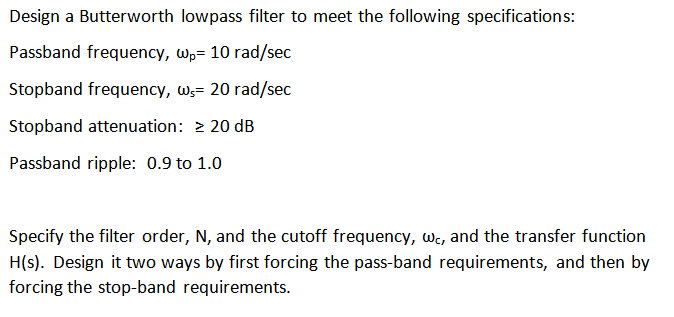 Solved Design A Butterworth Lowpass Filter To Meet The | Chegg.com