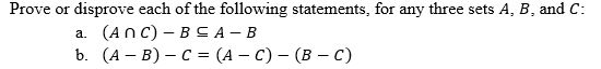 Solved Prove Or Disprove Each Of The Following Statements, | Chegg.com