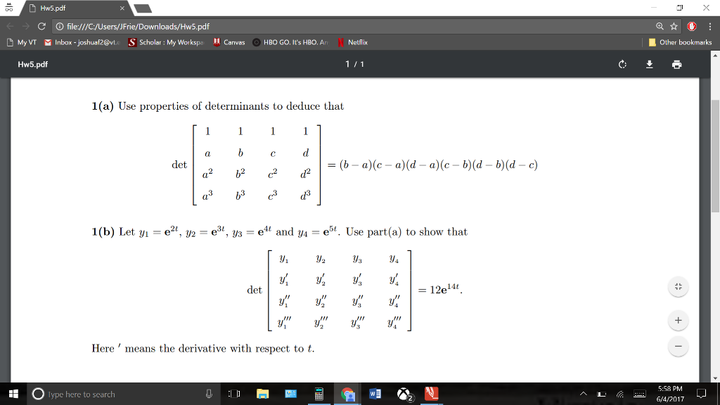 Solved (a) Use properties of determinants to deduce that | Chegg.com