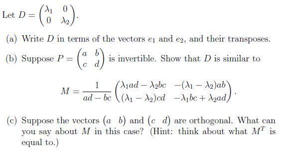 Solved Let D = Write D in terms of the vectors e1 and e2, | Chegg.com