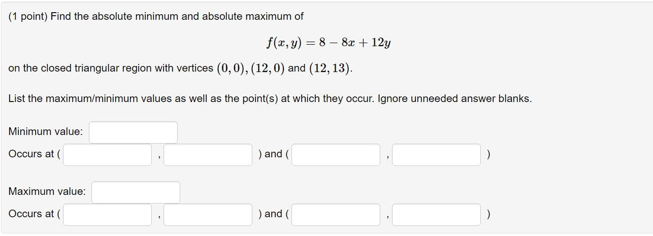 Solved Find the absolute minimum and absolute maximum of | Chegg.com