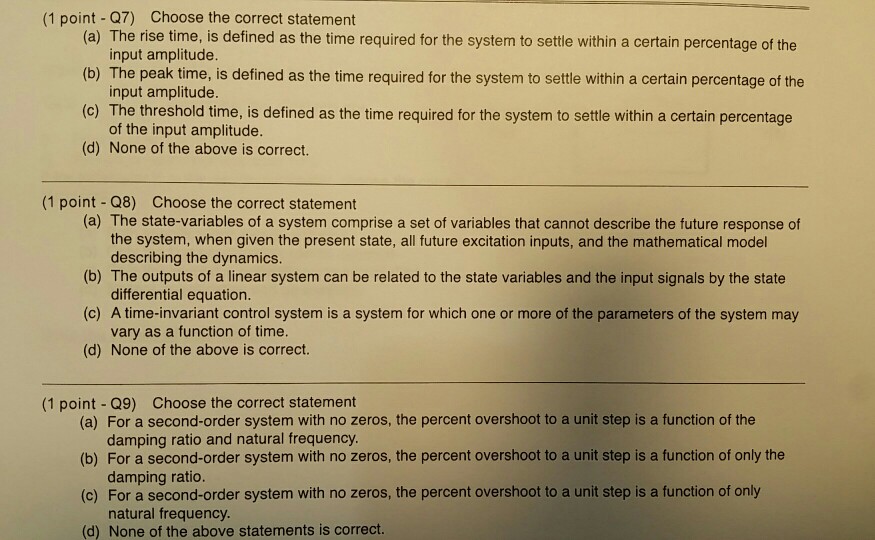 Solved (1 point - Q7) Choose the correct statement (a) The | Chegg.com