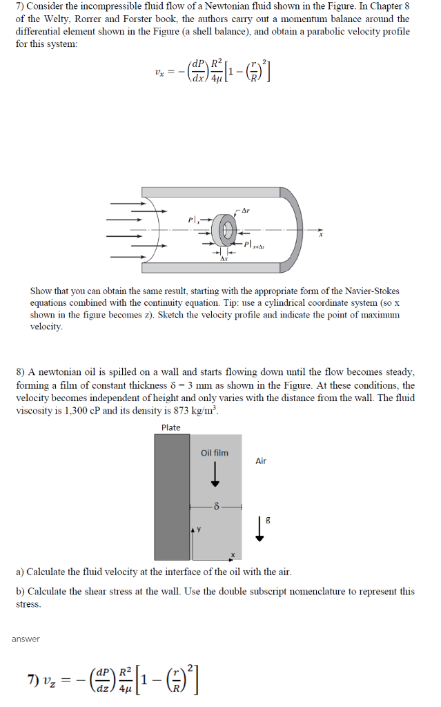 Solved 9) The average velocity of a fluid over a surface is | Chegg.com