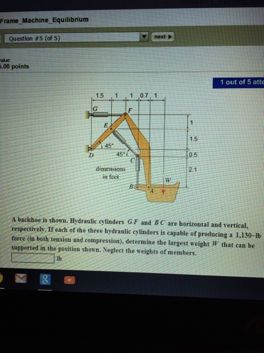Solved A backhoe is shown. Hydraulic cylinders GF and BC are
