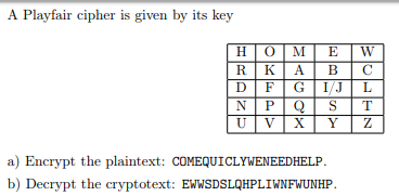 Solved A Playfair Cipher Is Given By Its Key U XY B) Decrypt | Chegg.com