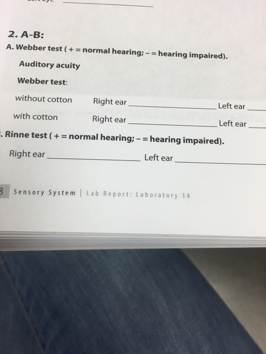 A-B: A. Webber Test (+ = Normal Hearing; - = Heari... | Chegg.com