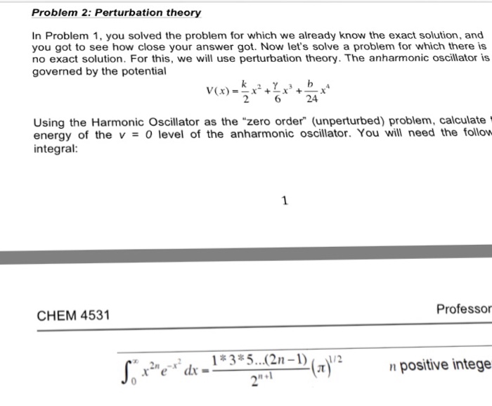 Solved Perturbation Theory In Problem 1, You Solved The | Chegg.com