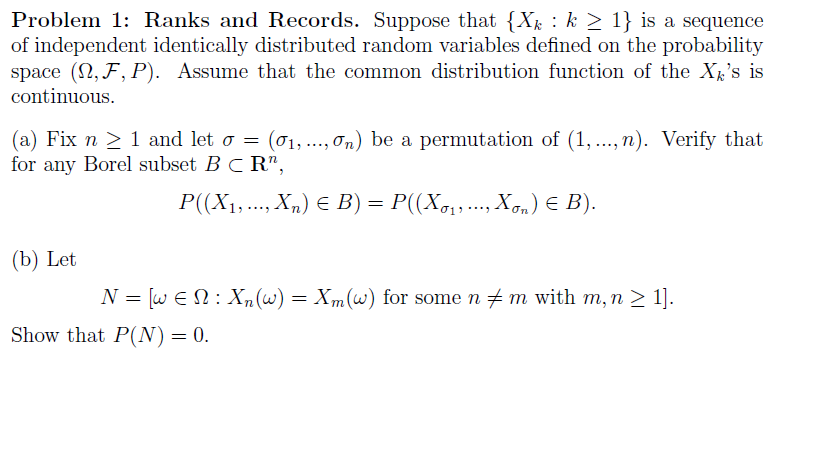 Solved Problem 1: Ranks and Records. Suppose that {Xk k 21 | Chegg.com