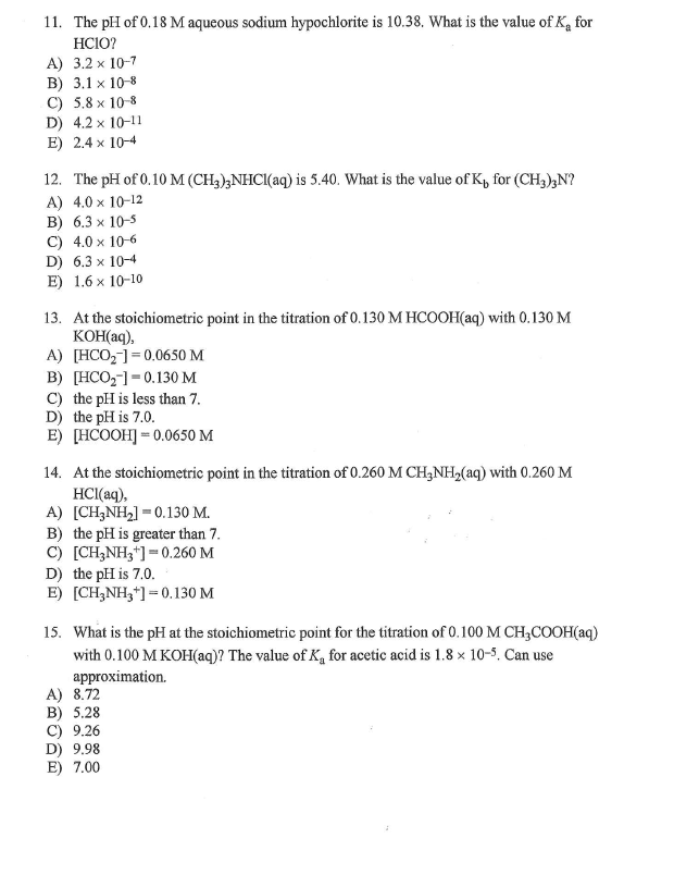 Solved The pH of 0.18 M aqueous sodium hypochlorite is | Chegg.com