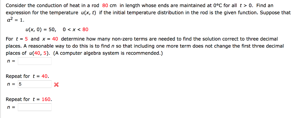 Solved Consider the conduction of heat in a rod 80 cm in | Chegg.com