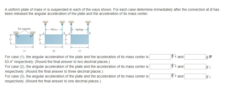 Solved A uniform plate of mass m is suspended in each of the | Chegg.com