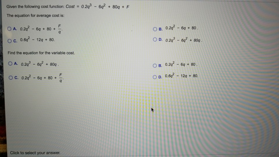 Solved Given the following cost function Cost = 0.2q36q2 +