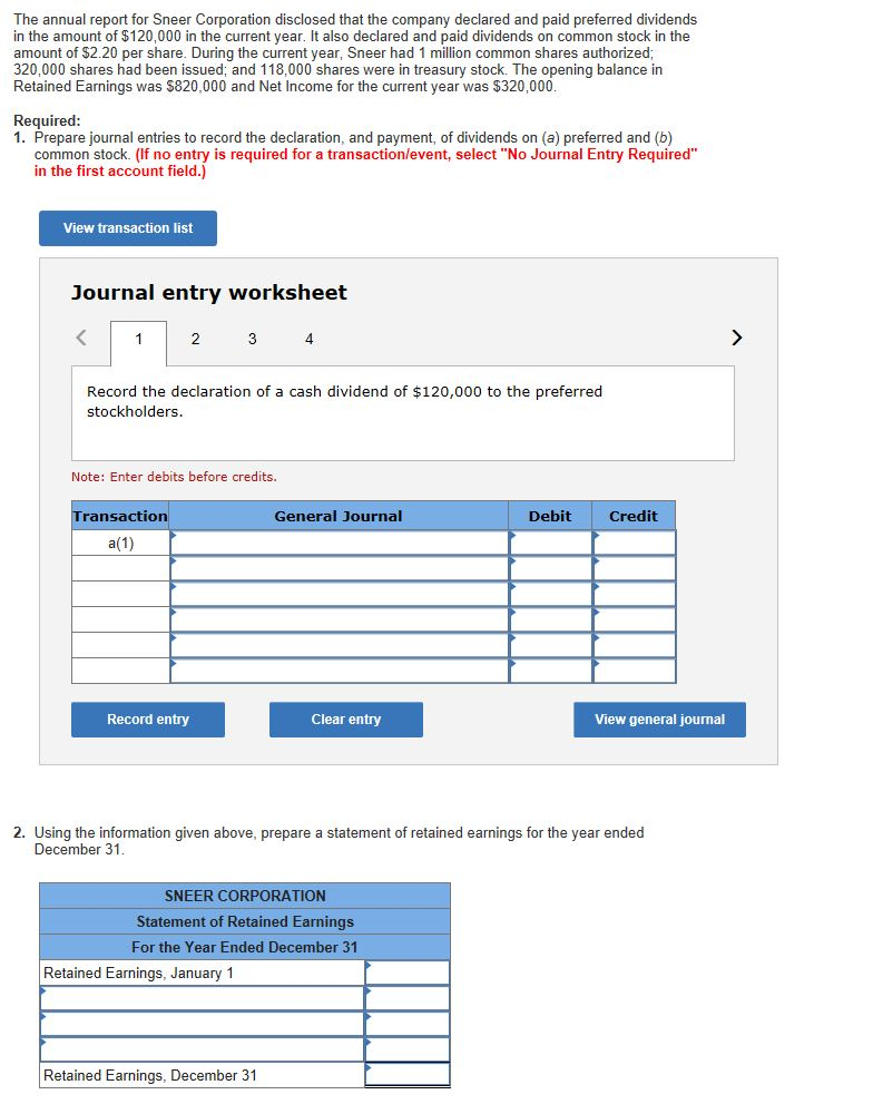 Solved The annual report for Sneer Corporation disclosed