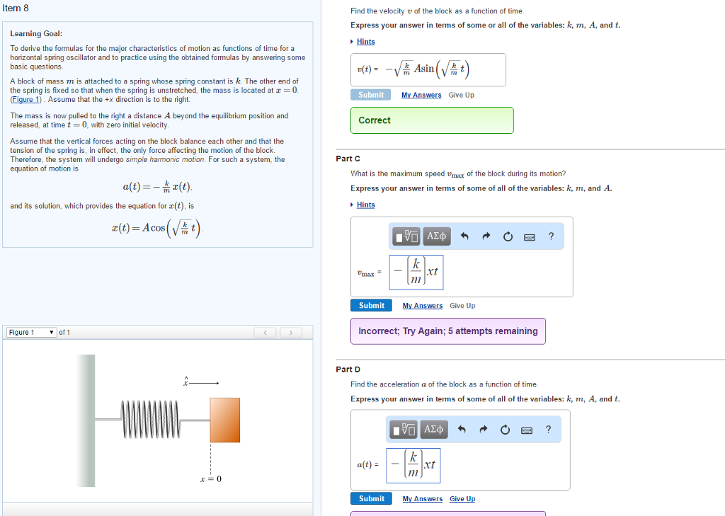 Solved Item 8 Find the velocity v of the block as a function