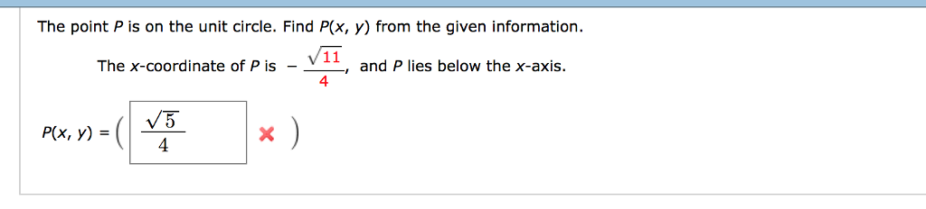 Solved The point P is on the unit circle. Find P(x, y) from | Chegg.com