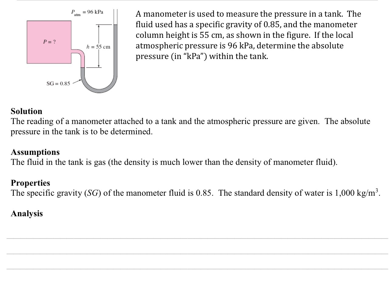 Solved A manometer is used to measure the pressure in a