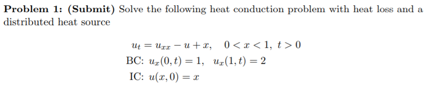 Solved Problem 1: (Submit) Solve the following heat | Chegg.com