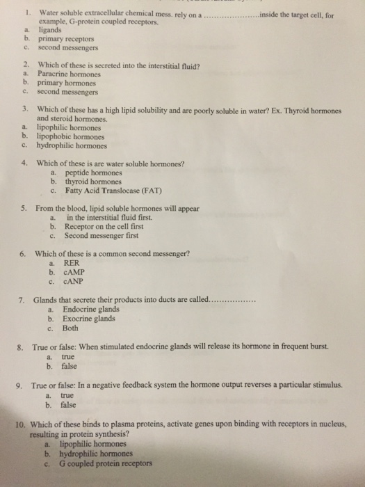 Solved Water soluble extracellular chemical mess, rely on