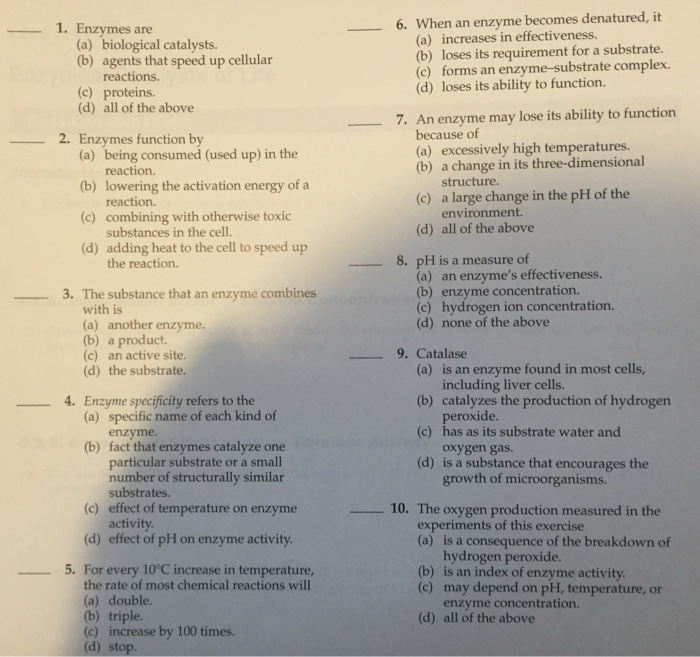 Solved 1. Enzymes are (a) biological catalysts. (b) agents | Chegg.com