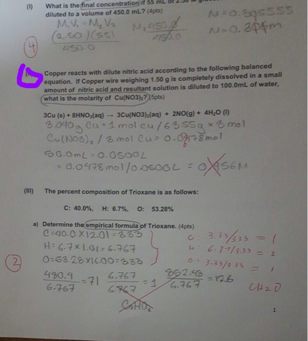 Solved Copper reacts with dilute nitric acid according to