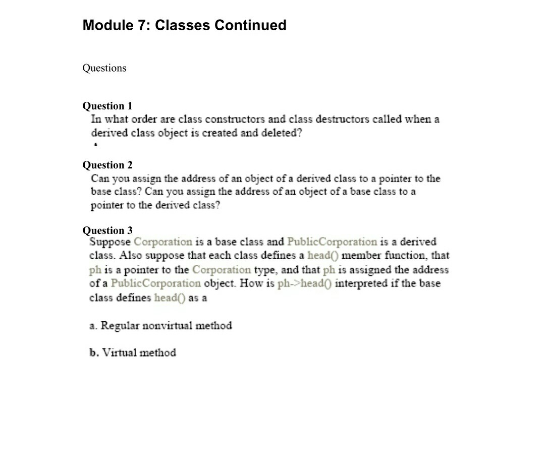 Solved Module 7: Classes Continued Questions Question 1 In | Chegg.com