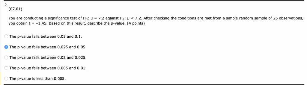 Solved 2. (07.01) You are conducting a significance test of | Chegg.com