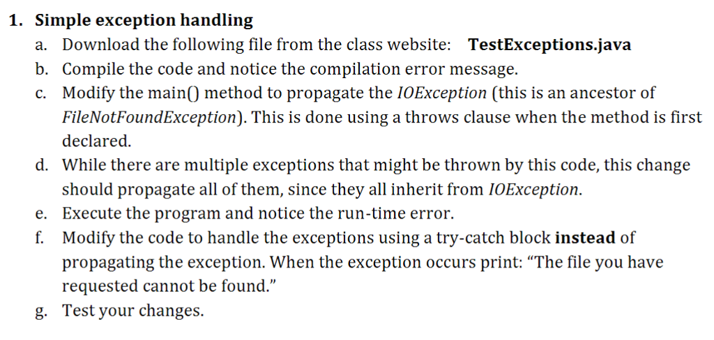 Solved 1. Simple exception handling a. Download the | Chegg.com