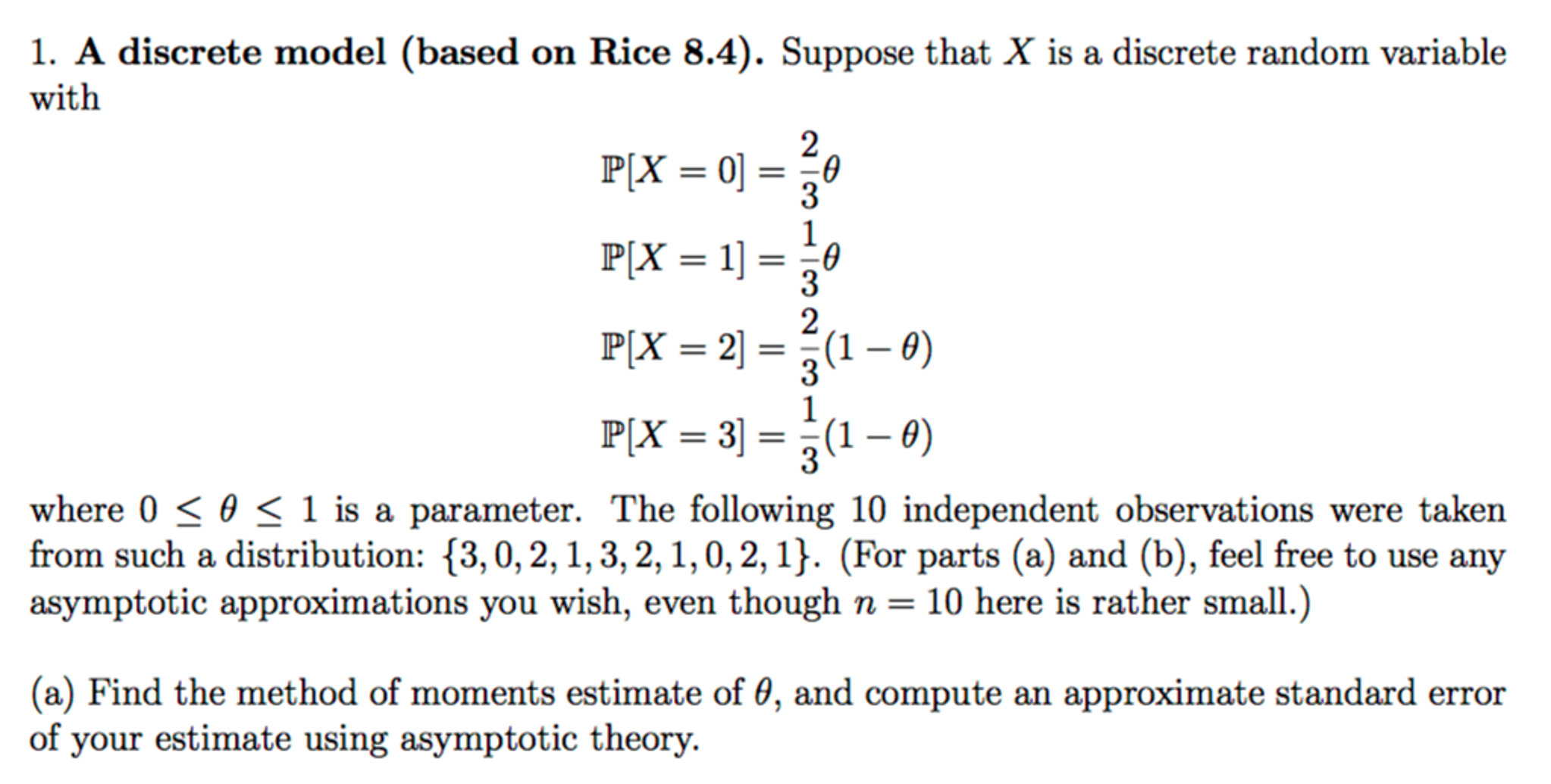 Solved A discrete model (based on Rice 8.4). Suppose that X | Chegg.com