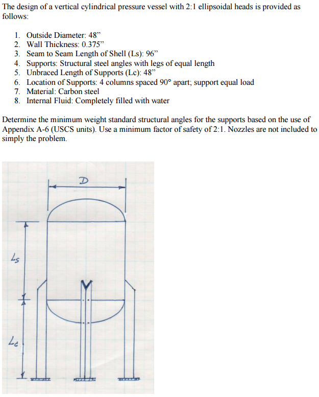 Solved The design of a vertical cylindrical pressure vessel