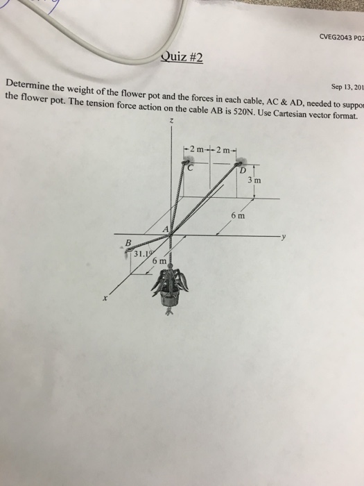 Solved Determine the weight of the flower pot and forces in | Chegg.com