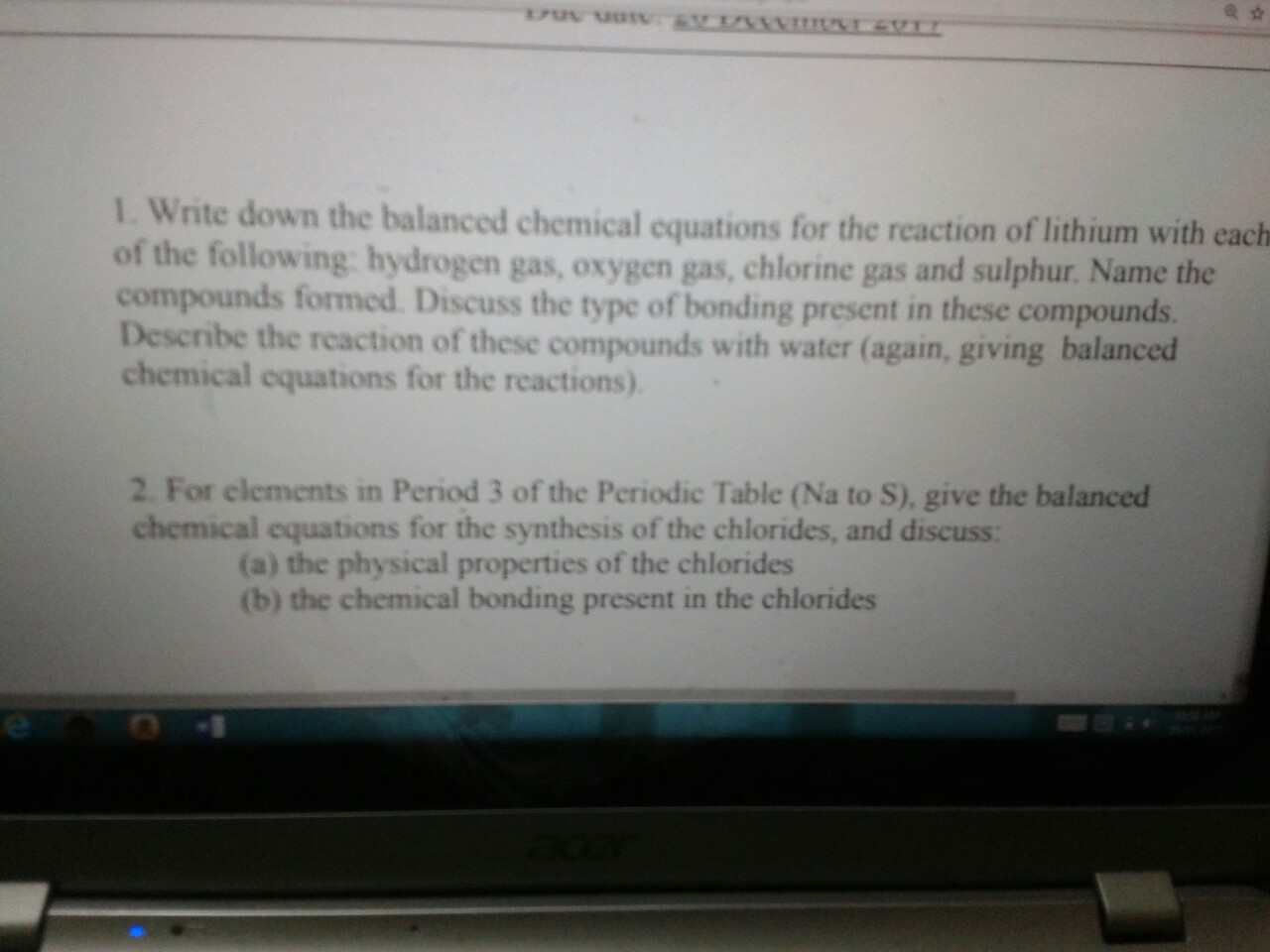 Solved 1. Write down the balanced chemical equations for the | Chegg.com