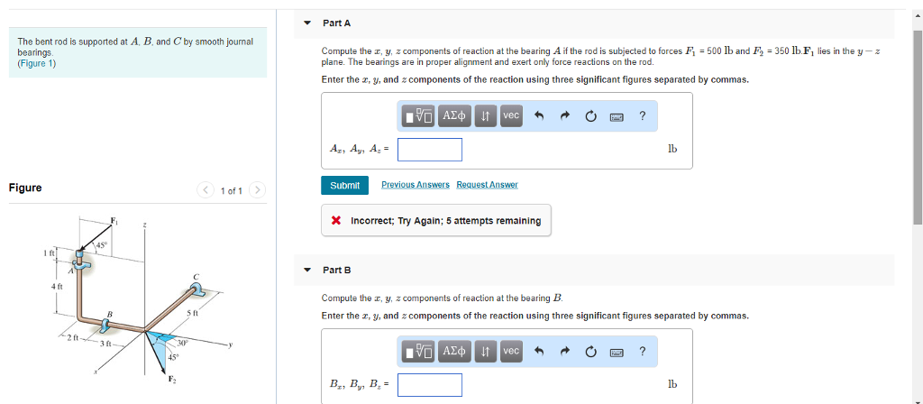 Solved Part A The bent rod is supported at A, B, and C by | Chegg.com