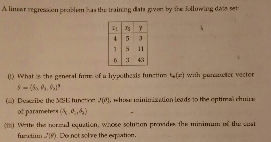 Solved A linear regression problem has the training data | Chegg.com