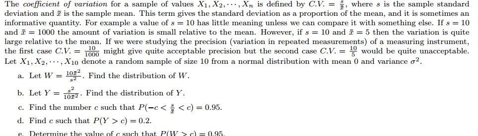 The coefficient of variation for a sample of values | Chegg.com