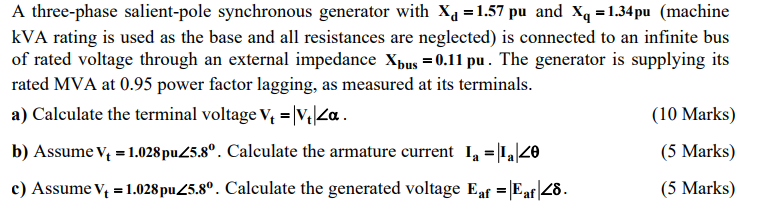 Solved A three-phase salient-pole synchronous generator with | Chegg.com