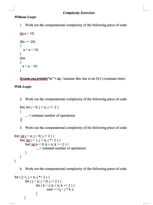 Solved Complexity Exercises Without Loops 1. Work out the c | Chegg.com