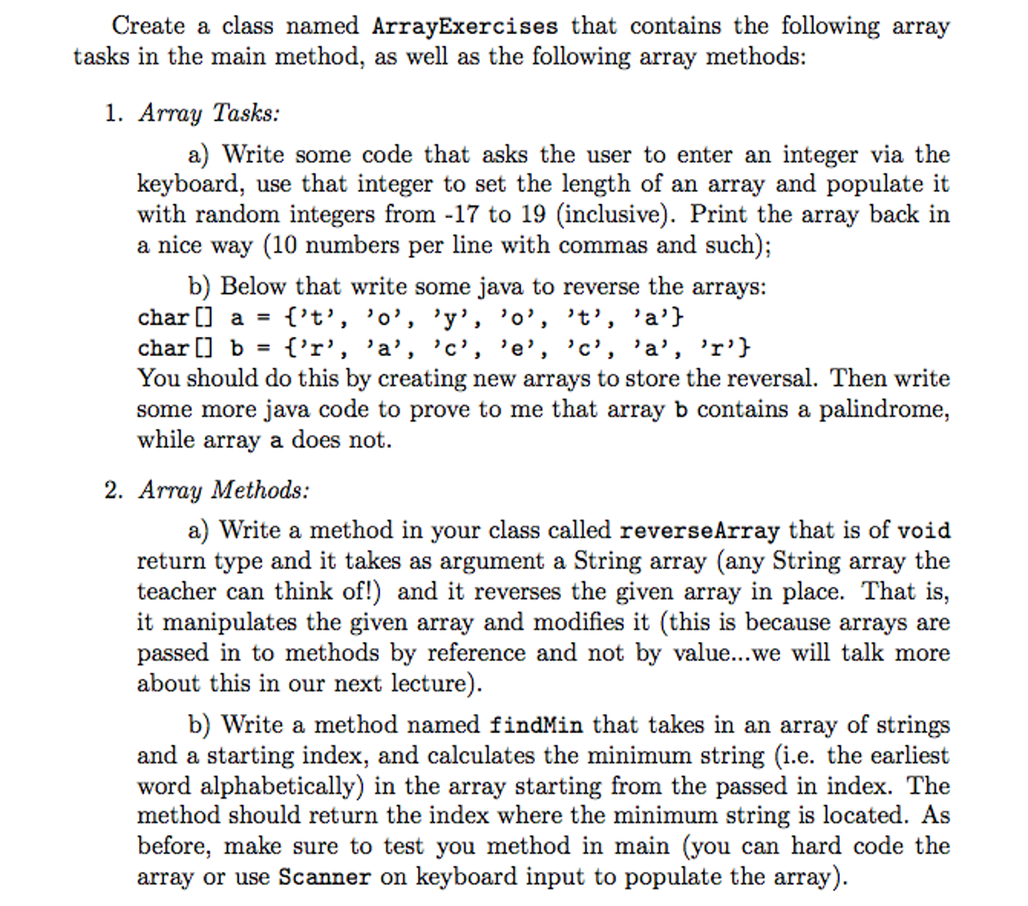Create a class named Array Exercises that contains | Chegg.com