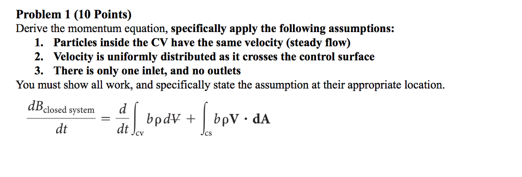 Solved Derive the momentum equation, specifically apply the | Chegg.com