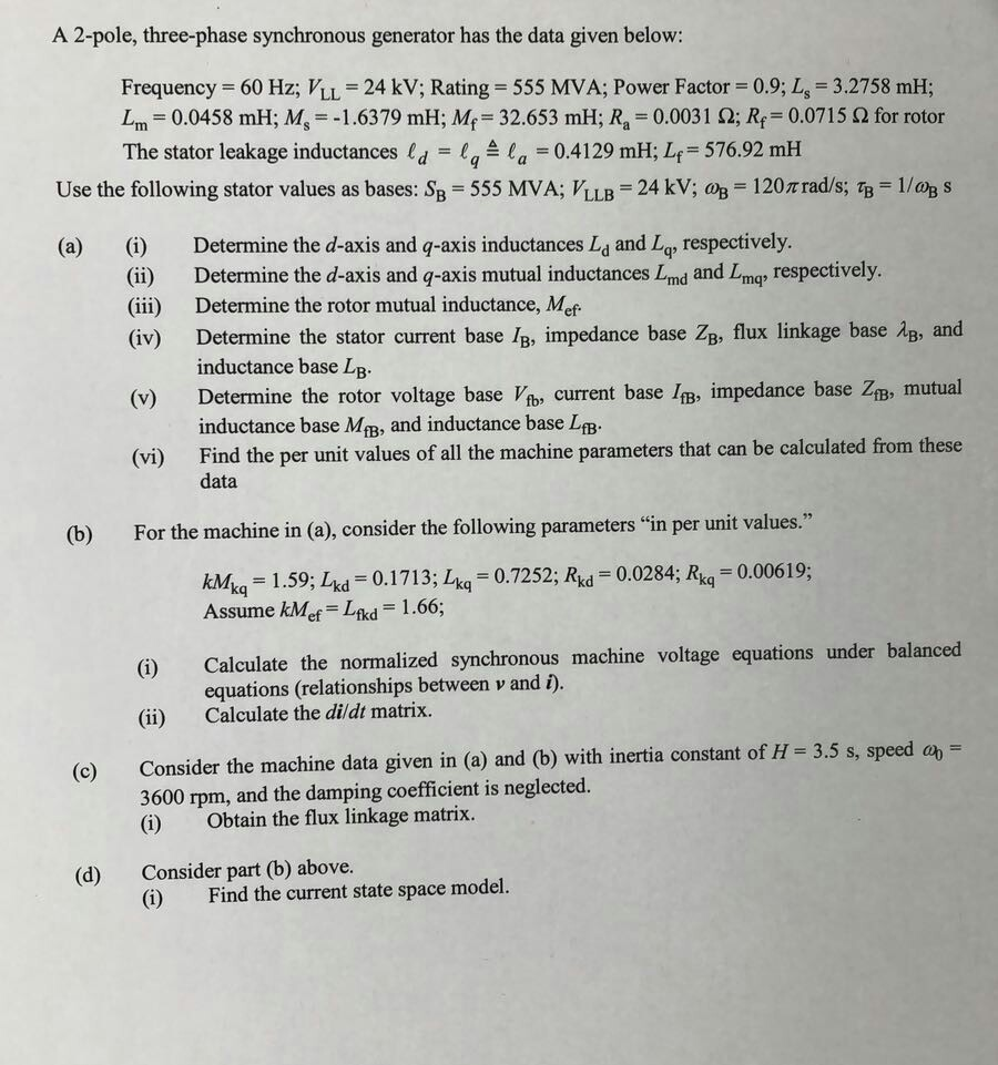 A 2-pole, Three-phase Synchronous Generator Has The 