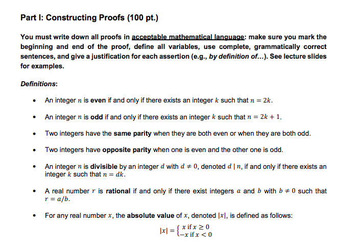 Solved Part L Constructing Proofs 100 Pt Begimingand End Chegg
