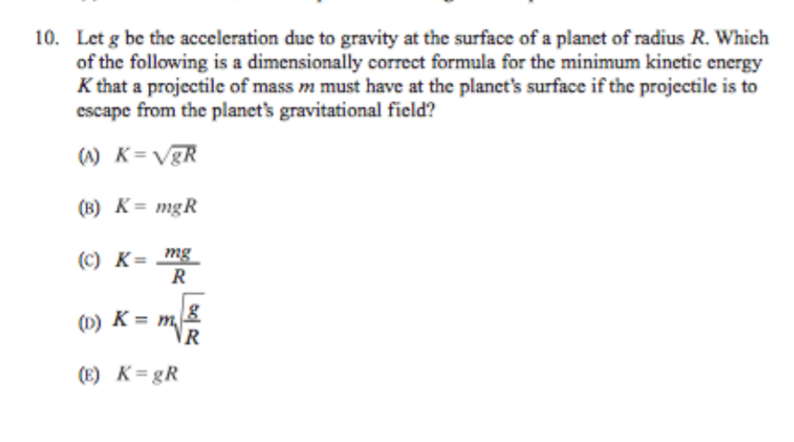 Solved Let g be the acceleration due to gravity at the | Chegg.com