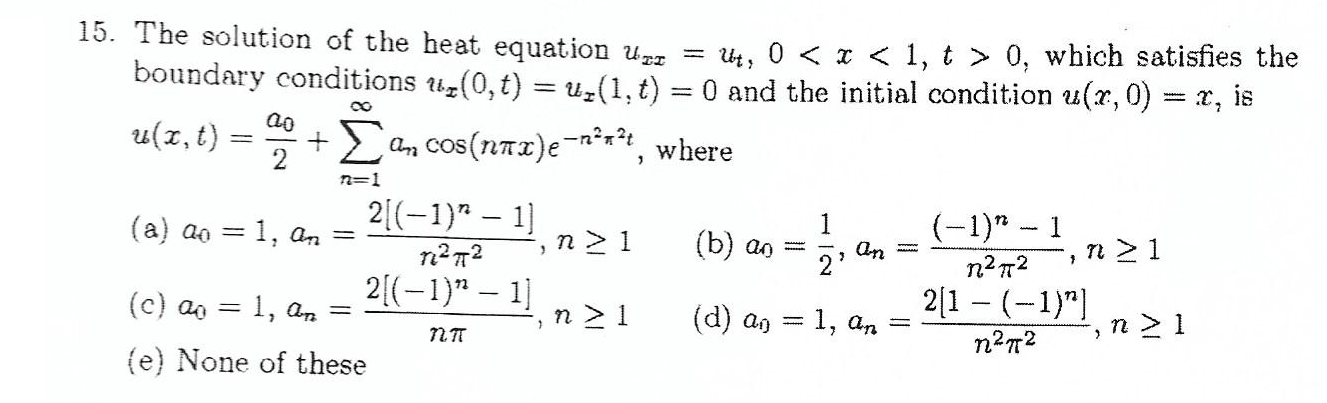 Solved The Solution Of The Heat Equation U xx U t 0