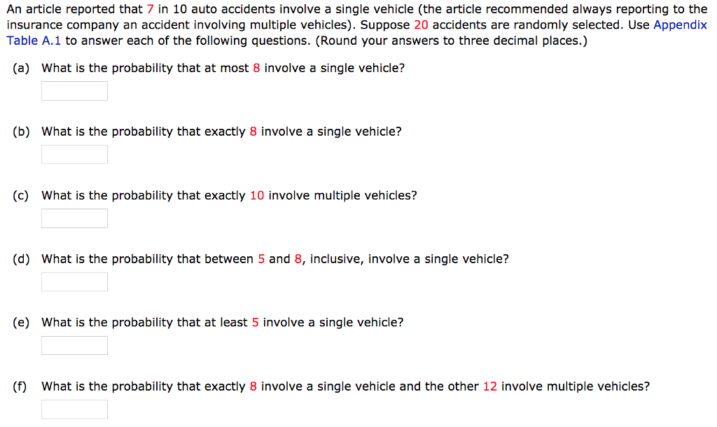 Solved An article reported that 7 in 10 auto accidents