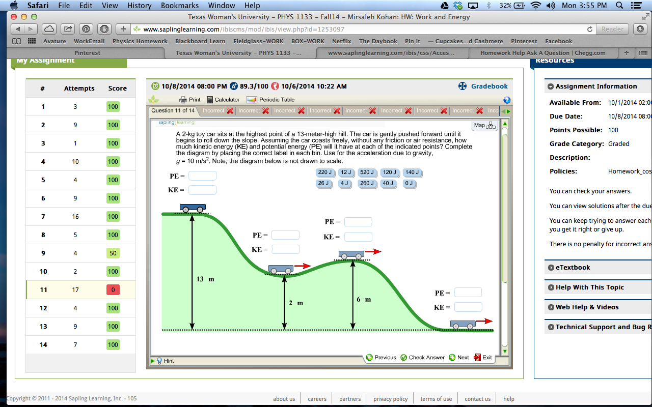 Solved A 2kg toy car sits at the highest point of