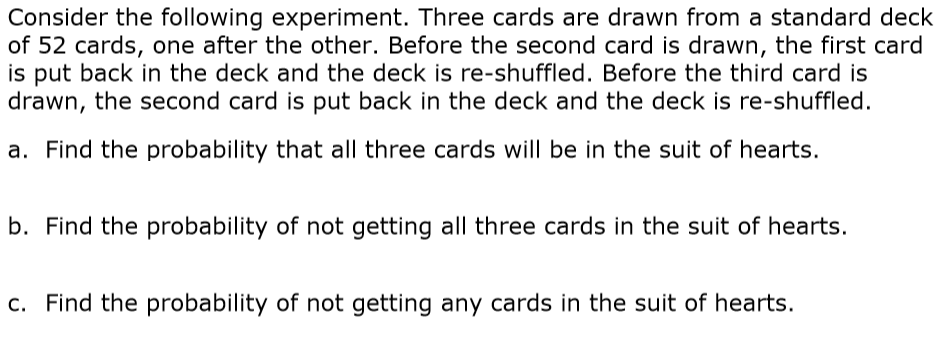 Solved Consider the following experiment. Three cards are | Chegg.com