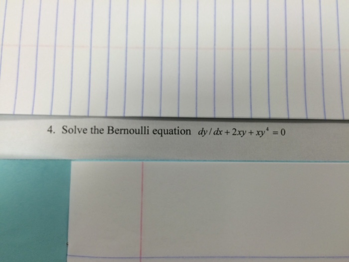Solved 4. Solve the Bernoulli equation dy/dx+2xy + xy4=0 | Chegg.com